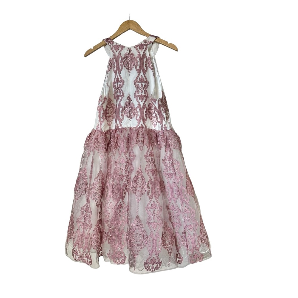 Chi Chi London NEW Pink Halter Dress Tulle Embroidered Overlay Damask Size 16 - Picture 10 of 16